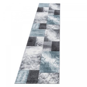 Dywan nowoczesny Hawaii Kwadraty niebiesko-szary 80 cm x 300 cm