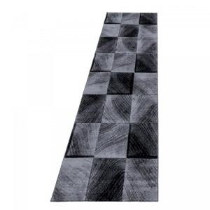 Dywan nowoczesny Plus Kwadraty szaro-czarny 80 cm x 300 cm