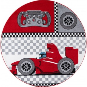 Dywan dziecięcy Kids Wyścigi czerwony 160 cm x 160 cm koło 