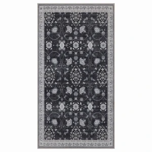 Dywan vintage INKA Floral z Efektem Postarzenia Czarno-Szary 80 cm x 150 cm