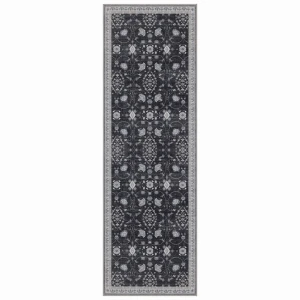 Dywan vintage INKA Floral z Efektem Postarzenia Czarno-Szary 80 cm x 250 cm