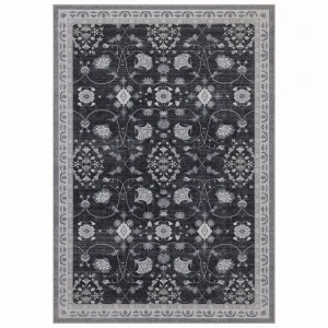 Dywan vintage INKA Floral z Efektem Postarzenia Czarno-Szary 160 cm x 230 cm