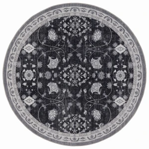 Dywan vintage INKA Floral z Efektem Postarzenia Czarno-Szary koło 200 cm x 200 cm