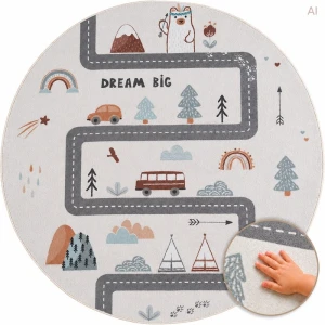Dywan dziecięcy Coco Miasteczko kremowe koło 120 cm x 120 cm
